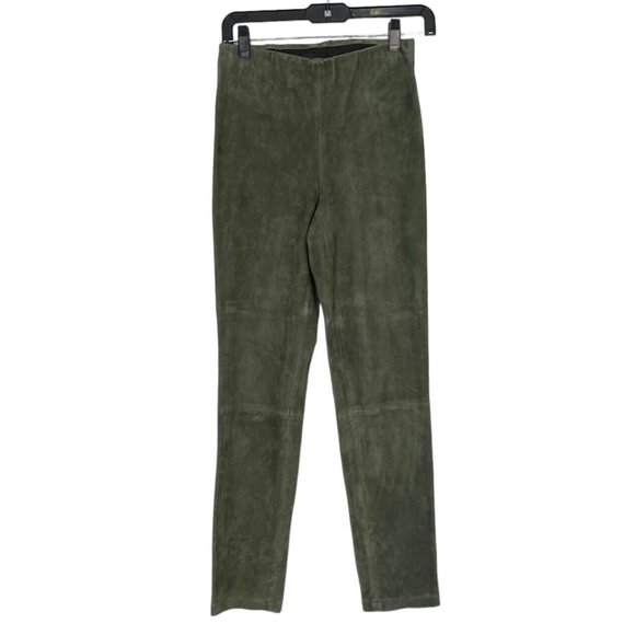 Saks Fifth Avenue Olive Green Suede Pants Size Medium Skinny - Picture 1 of 8